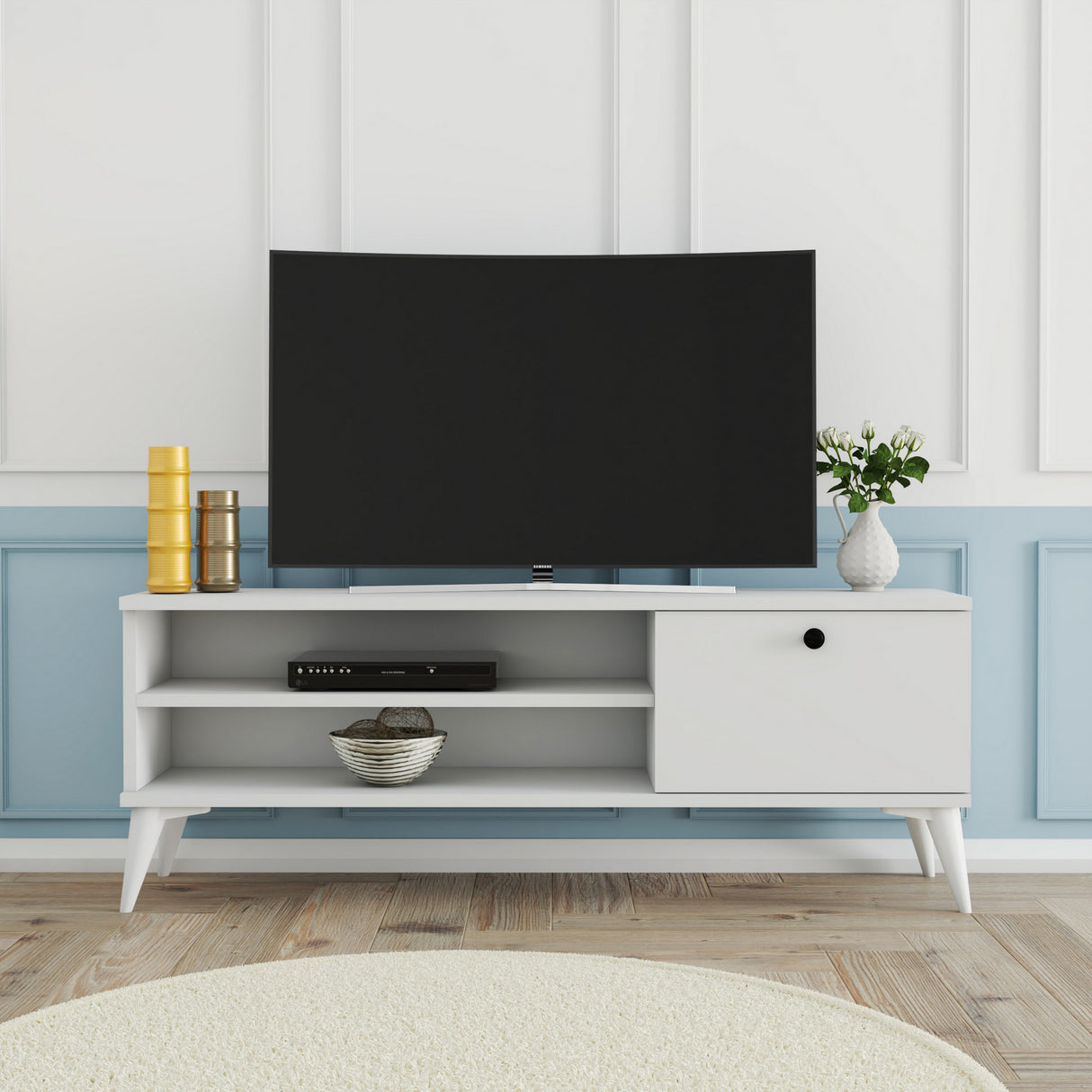 Comodă TV Retro 1564, Alb, 120x30x15 cm