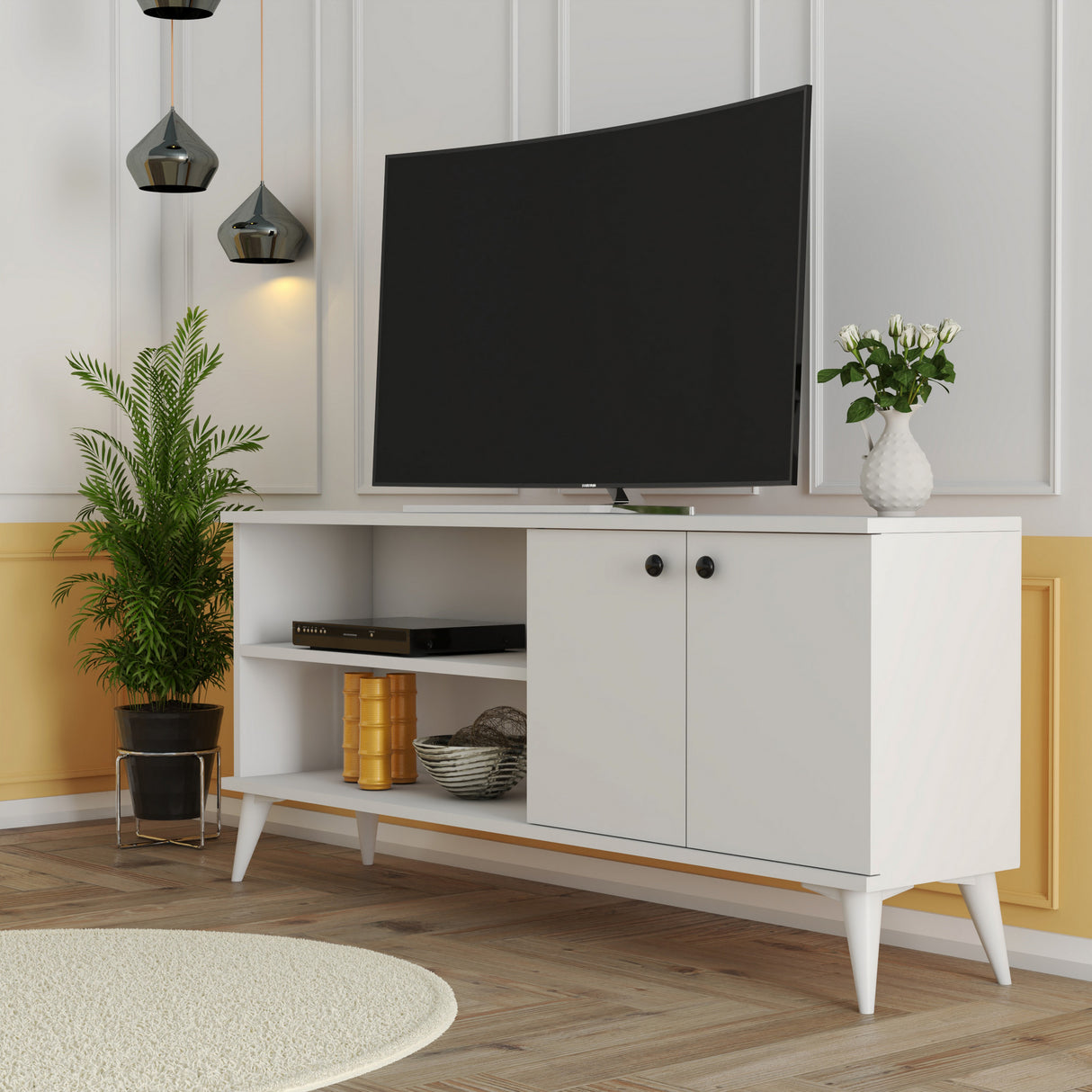 Comodă TV Everest 1574, Alb, 138x30x60 cm
