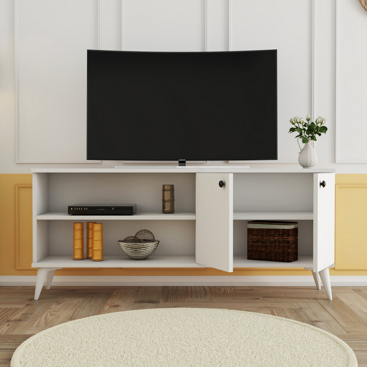 Comodă TV Everest 1574, Alb, 138x30x60 cm
