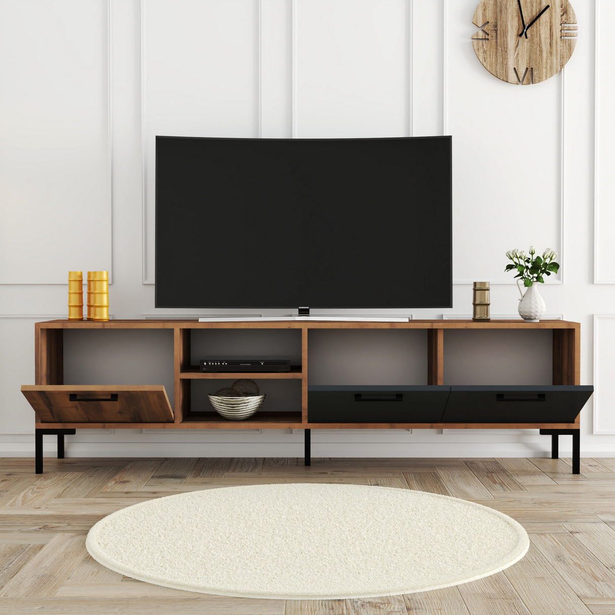 Comodă TV Aurora 1590, Nuc - Antracit, 180x35x50 cm