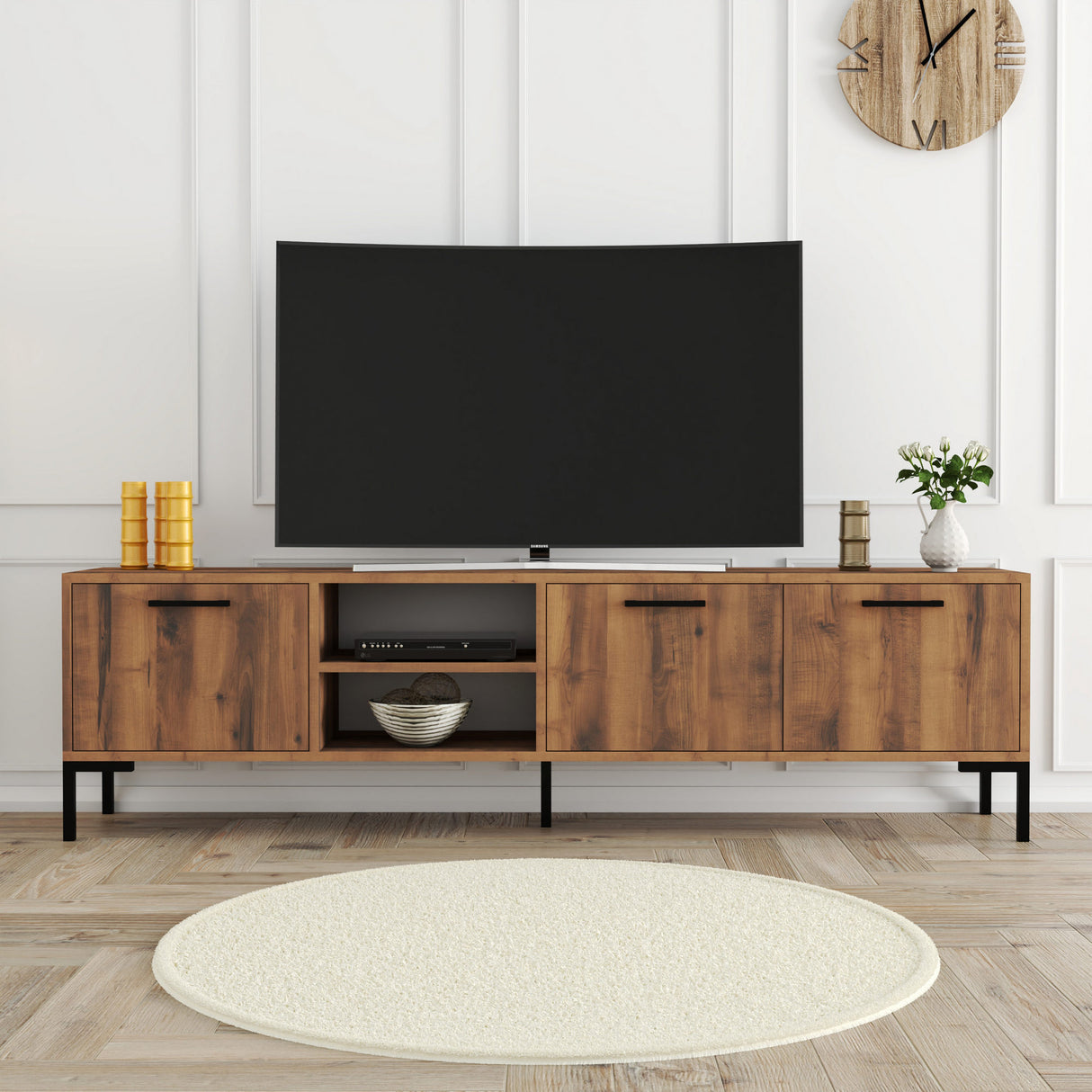 Comodă TV Aurora 1592, Nuc, 180x35x50 cm