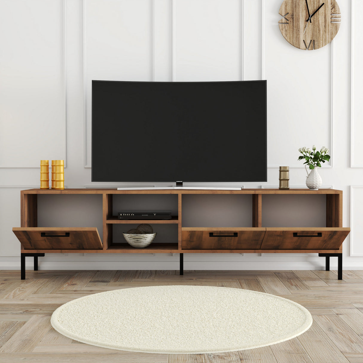 Comodă TV Aurora 1592, Nuc, 180x35x50 cm