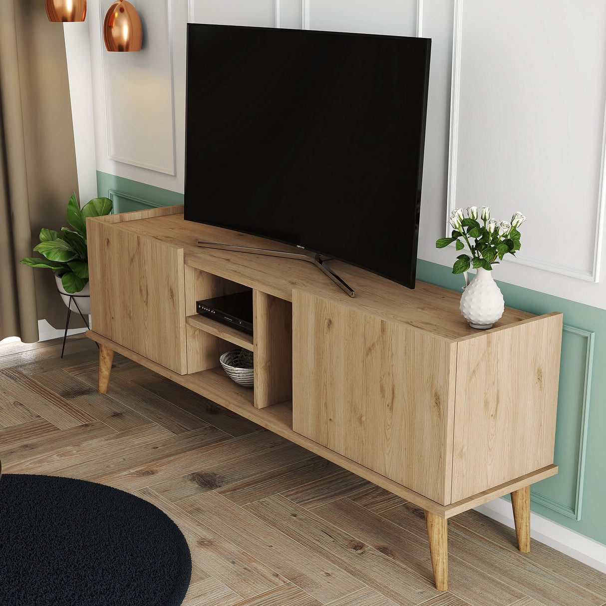 Comodă TV Carmen - 1532, Stejar, 150x34x52 cm