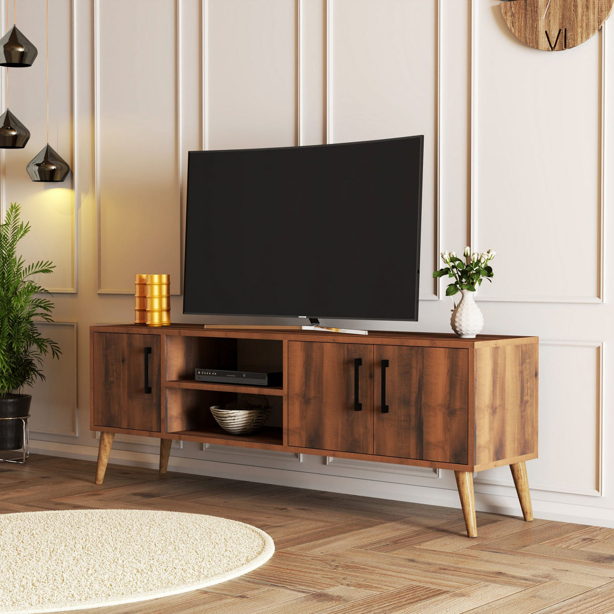 Comodă TV Exxen - 1582, Nuc, 150x34x52 cm