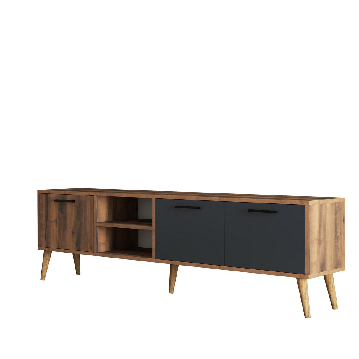 Comodă TV Exxen - 1581, Nuc - Antracit, 180x35x53 cm