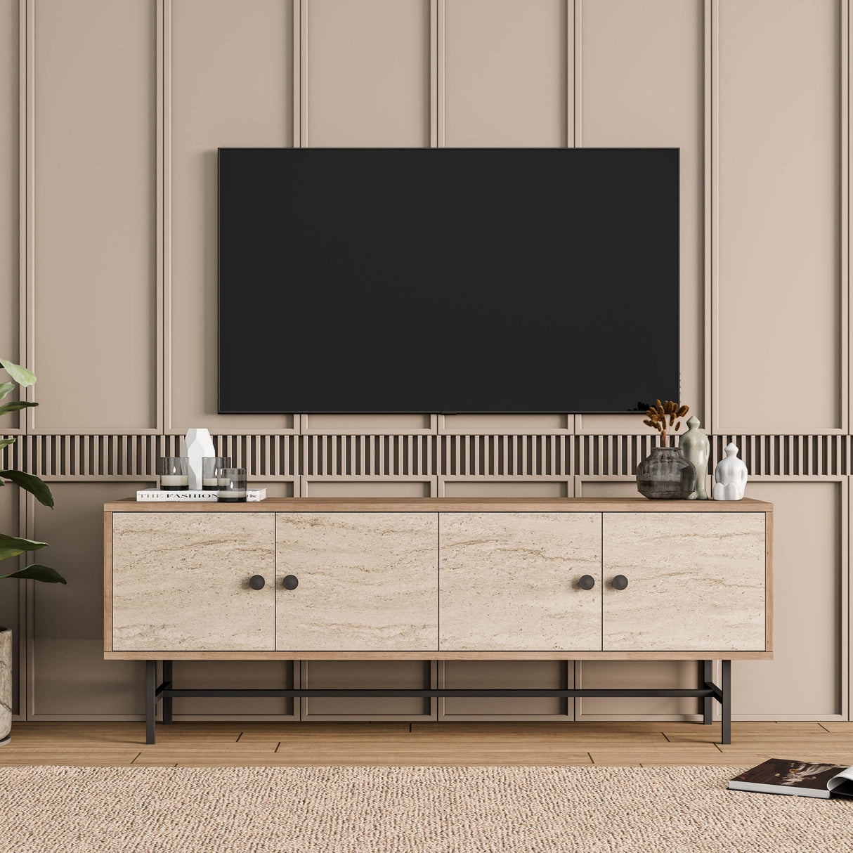 Comodă TV Diamond 4042, Stejar - Travertin, 150x35x54 cm
