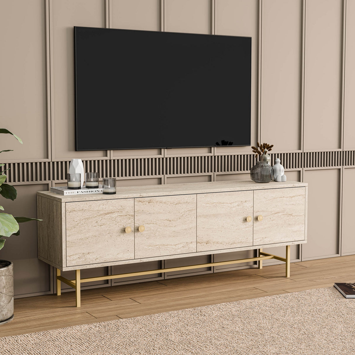Comodă TV Diamond 4046, Traverten, 150x35x54 cm