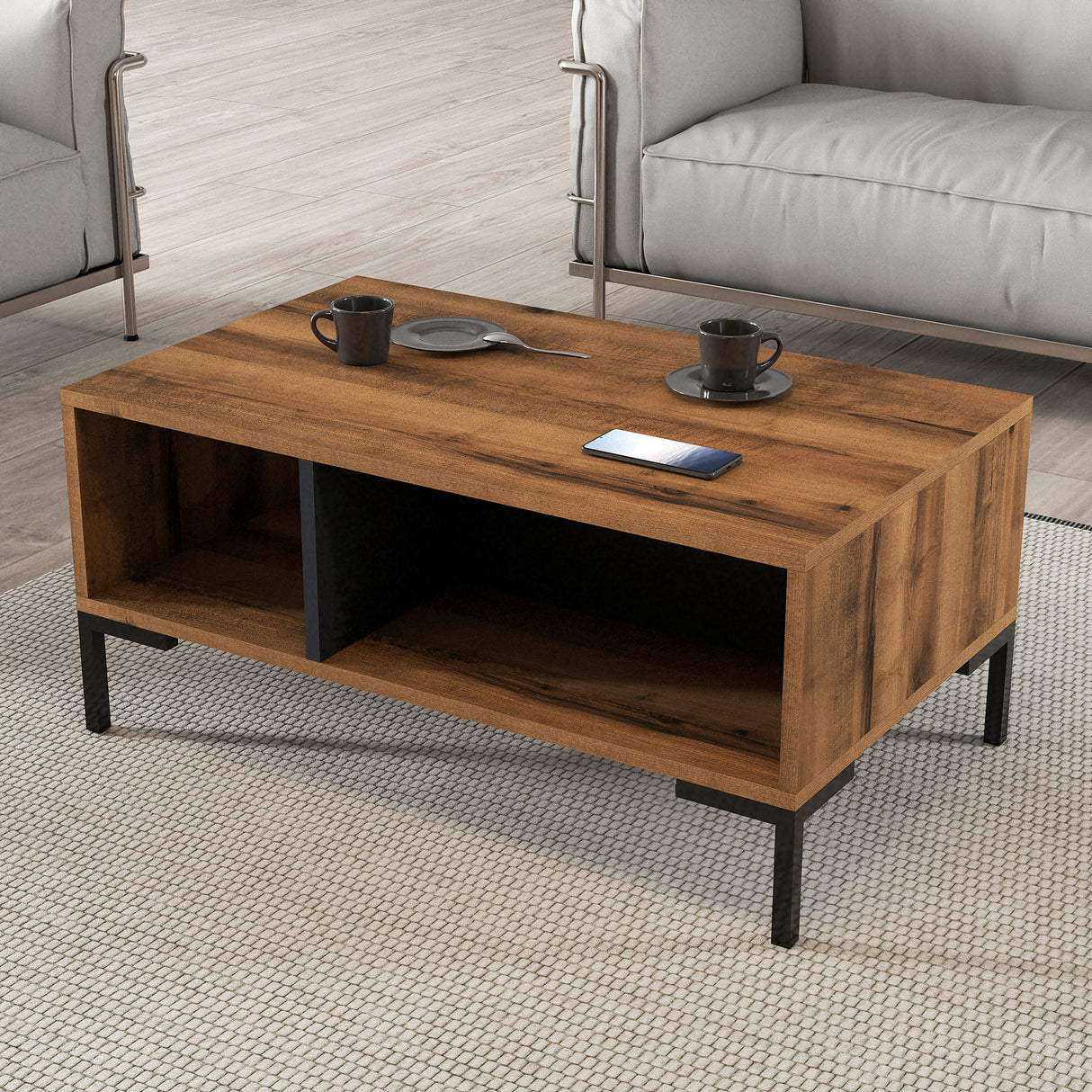 Măsuță de cafea Aurora - 2080, Nuc - Antracit, 90x42x54 cm