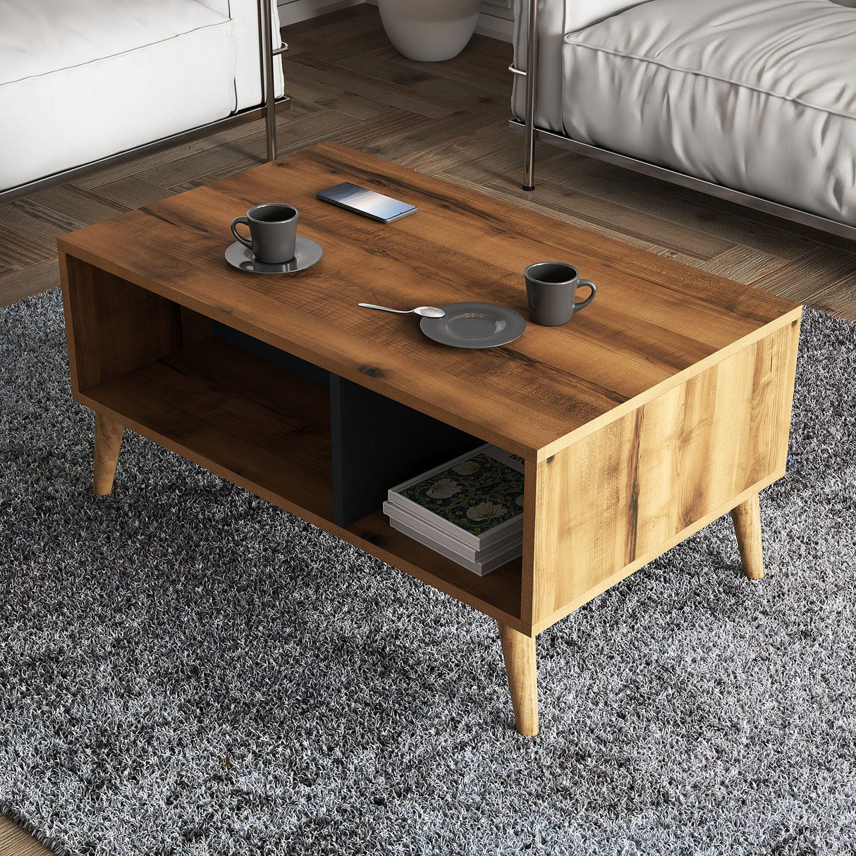 Măsuță de cafea Exxen - 2070, Nuc - Antracit, 90x42x54 cm