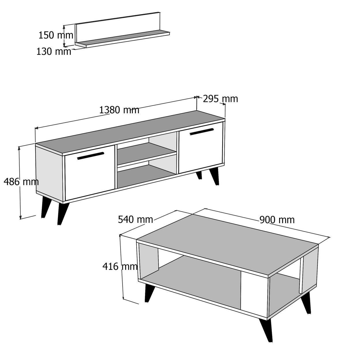Set mobilă pentru sufragerie Set 1116 - 2022, Nuc, 138x30x49 cm