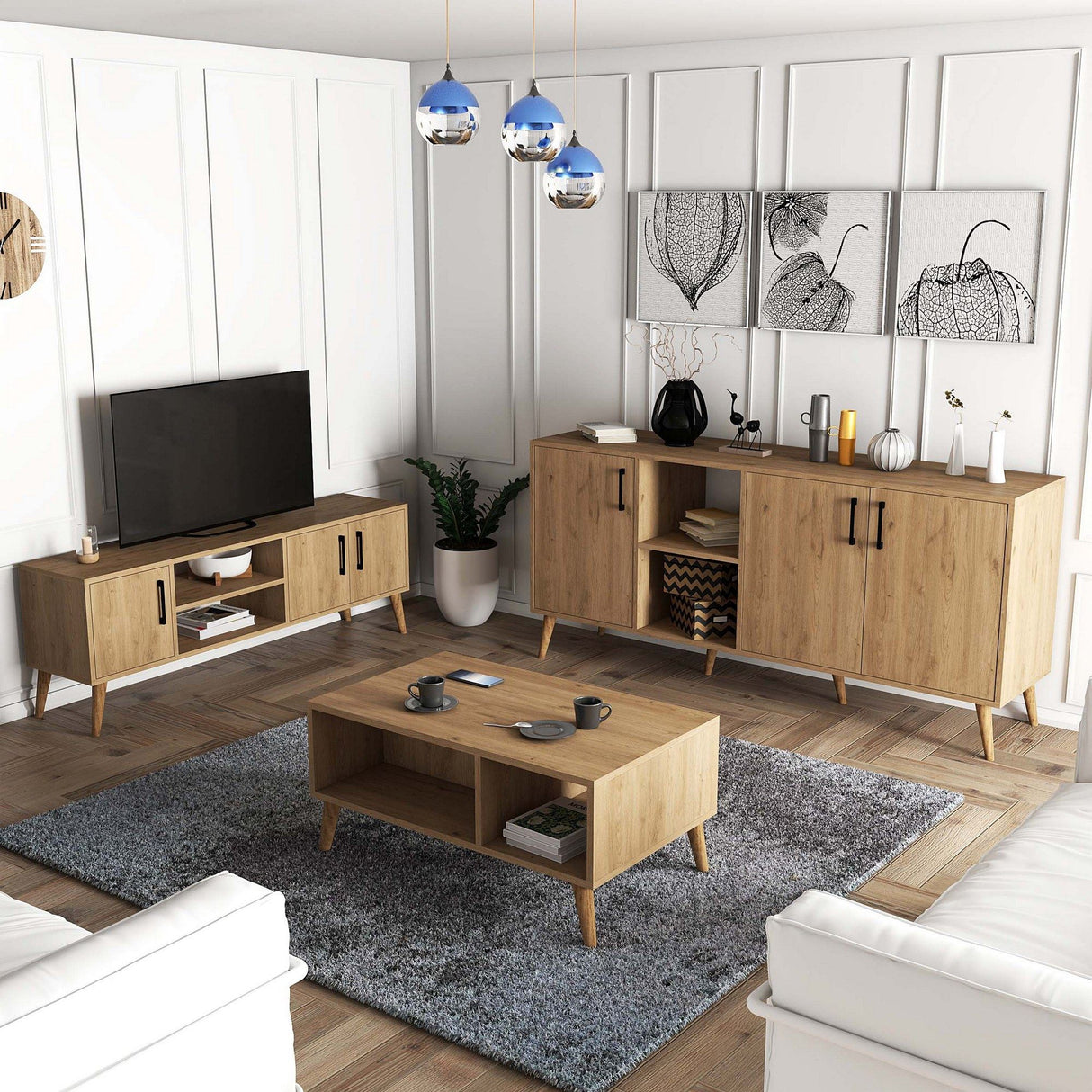 Set mobilă pentru sufragerie Set 1586-2076-1626, Stejar, 150x34x52 cm