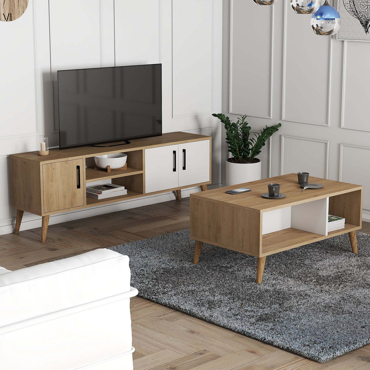 Set mobilă pentru sufragerie Set 1584-2074, Stejar - Alb, 150x34x52 cm