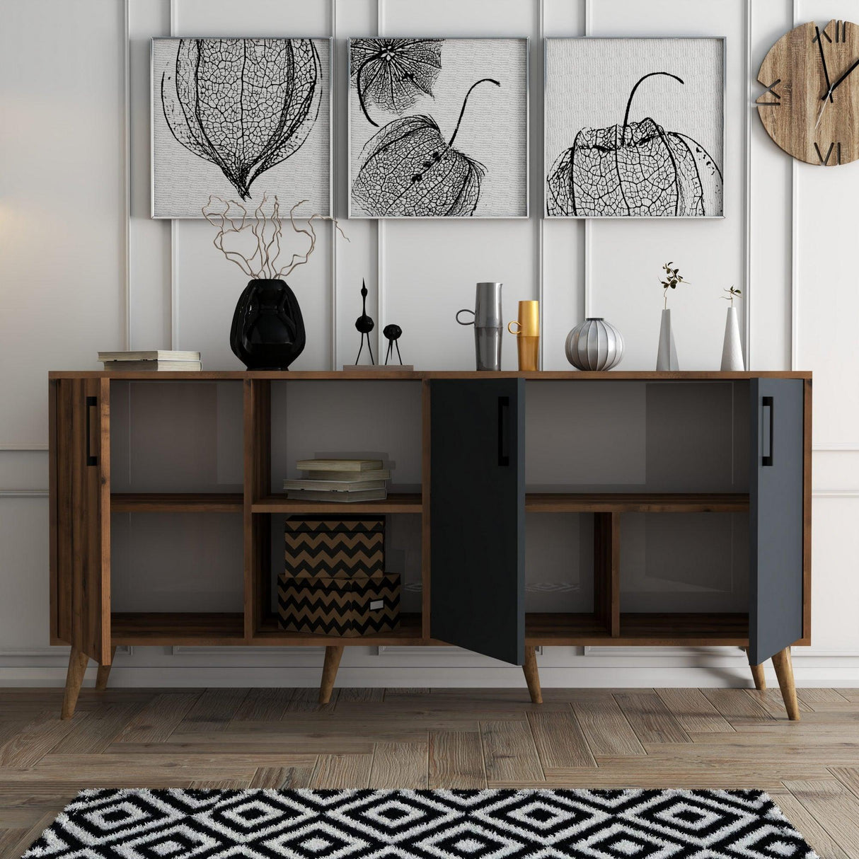 Consolă Exxen Console, Stejar, 180x80x45 cm - Antracit de nuc, SKU 389MZA2205