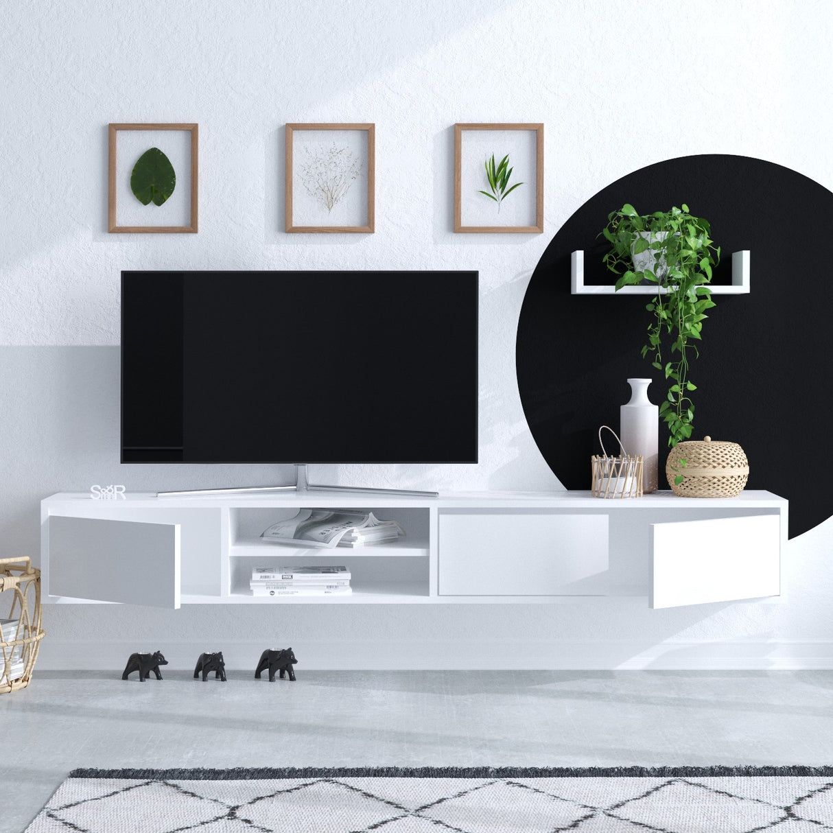 Comodă TV Alcor, Alb, 40x15x12 cm