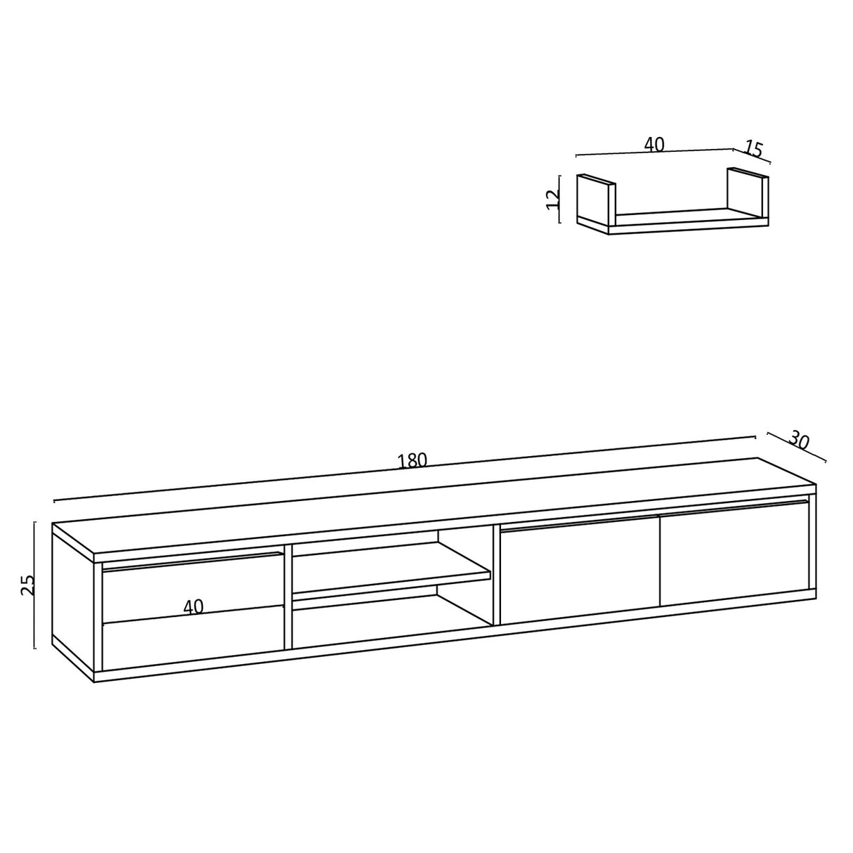 Comodă TV Alcor, Alb, 40x15x12 cm