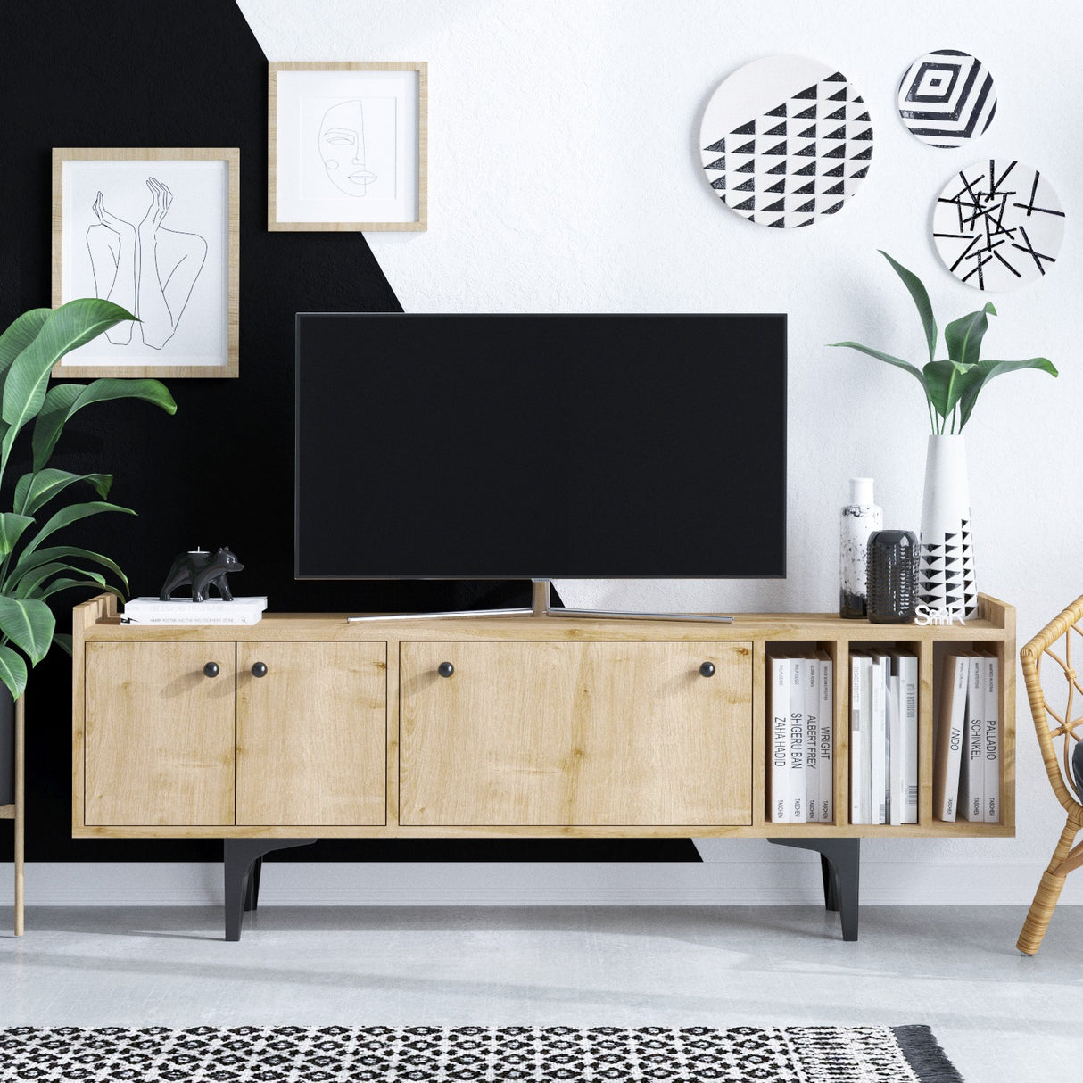 Comodă TV Antares, Stejar safir, 150x35x57 cm