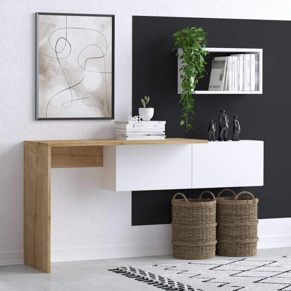 Birou Tiff, Alb - Stejar, 145x45x74 cm
