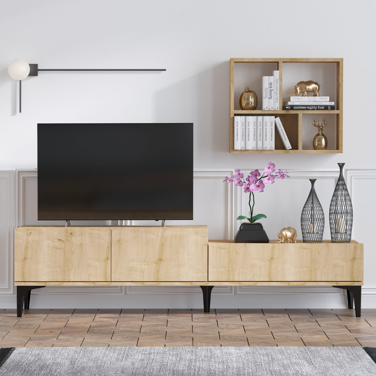 Comodă TV Lott, Stejar, 180x35x50 cm