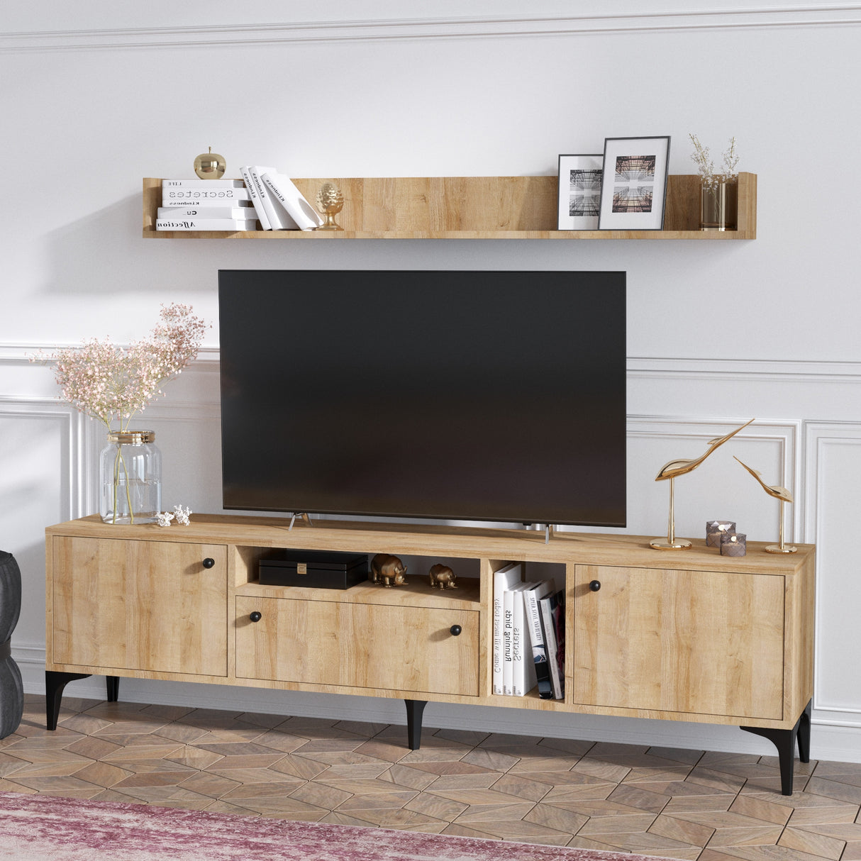 Comodă TV Grega, Stejar, 180x35x52 cm