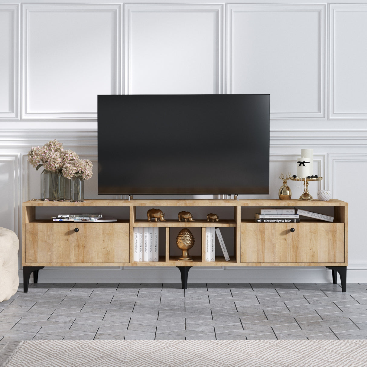 Comodă TV Robb, Stejar, 180x35x52 cm