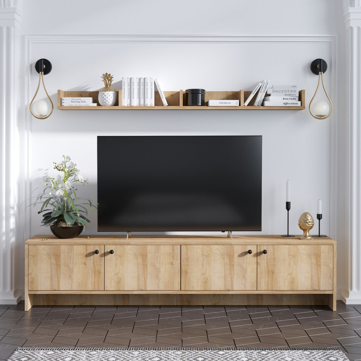 Comodă TV Tessa, Stejar, 180x35x40 cm