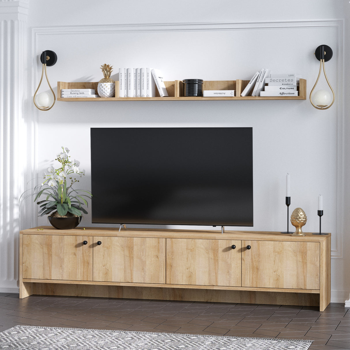 Comodă TV Tessa, Stejar, 180x35x40 cm