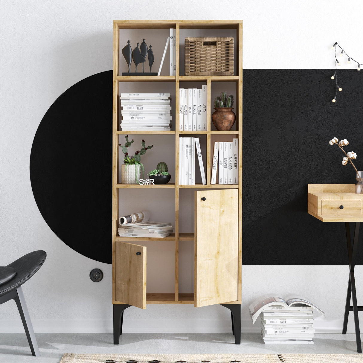 Bibliotecă Castor, Stejar safir, 60x30x175 cm