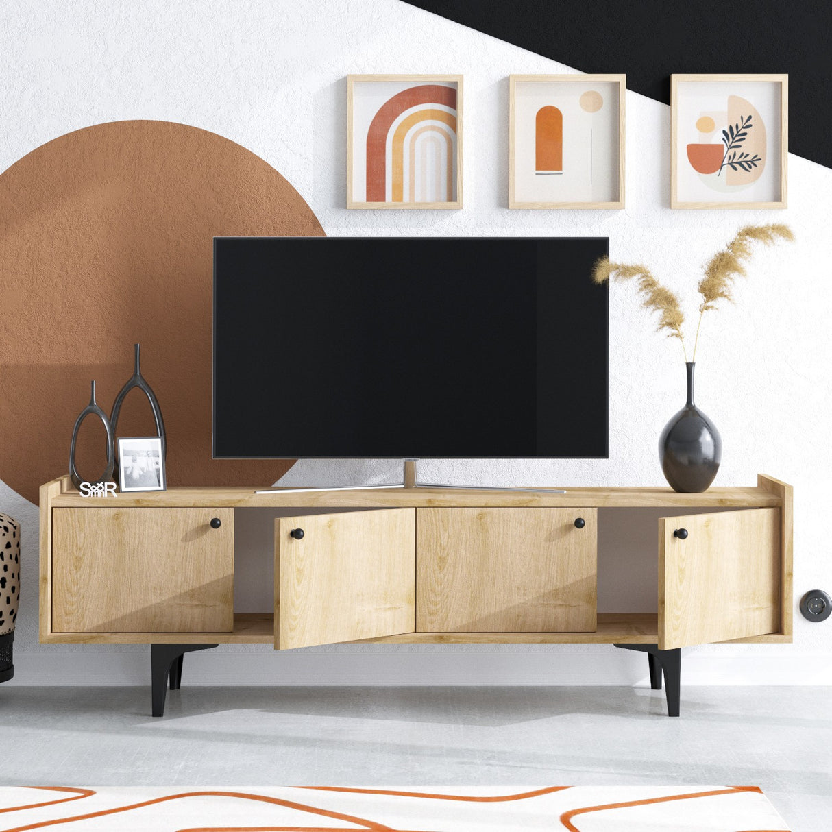Comodă TV Chow, Stejar safir, 150x40x57 cm