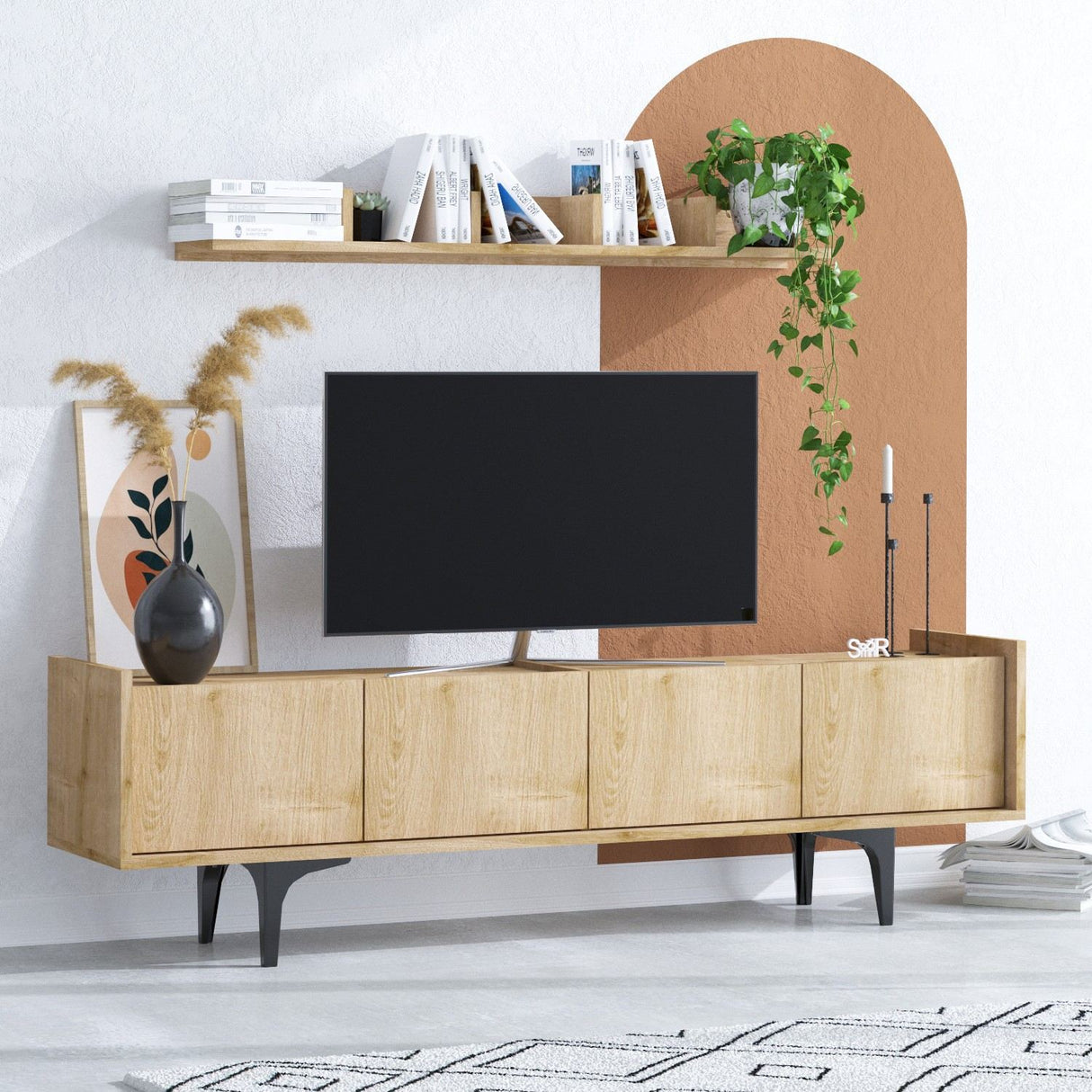 Comodă TV Cursa, Stejar safir, 100x17x15 cm