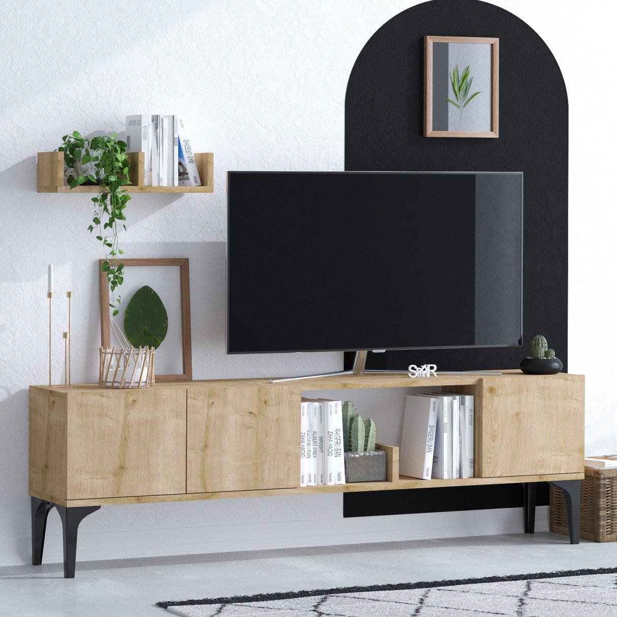 Comodă TV Vesta - Dec0071, Stejar safir - Negru, 150x35x47 cm