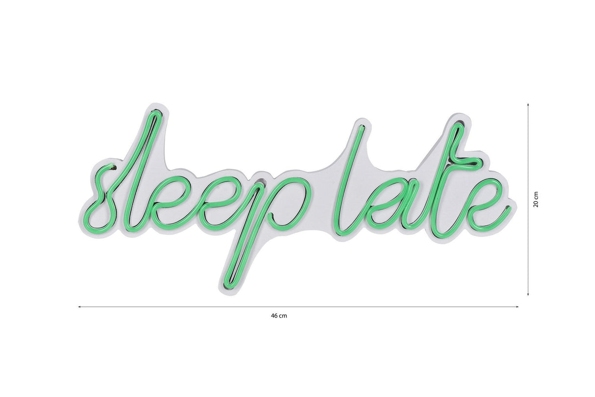 Lampă neon Sleep Late, Diverse culori, 46x20x2 cm - Verde | SKU: 395NGR1730 | Lampă neon Sleep Late, 46x20x2 cm, varianta Verde, produs pentru amenajarea locuinței, disponibil online în România la CasaMob