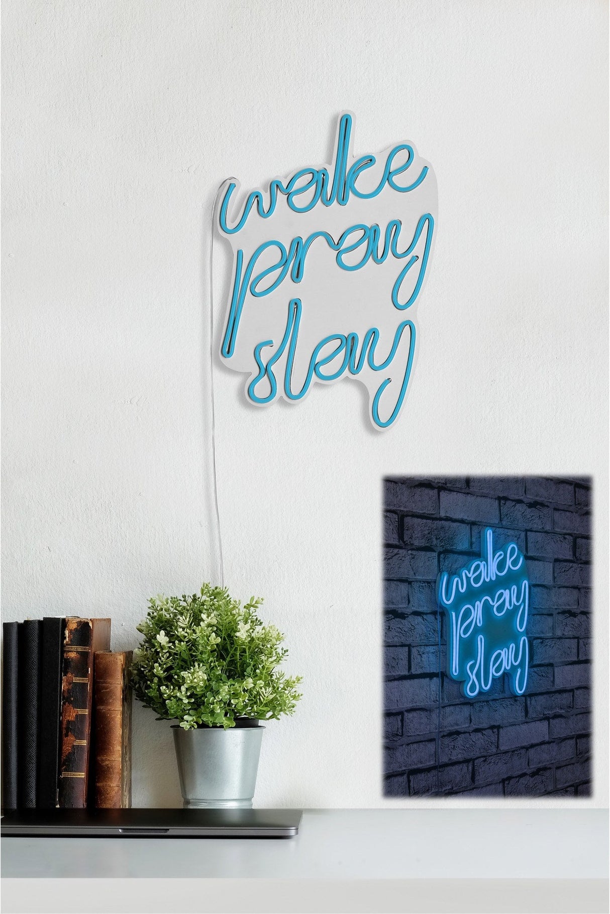 Lampă neon Wake Pray Slay, Diverse culori, 26x38x2 cm - Albastru | SKU: 395NGR1748 | Lampă neon Wake Pray Slay, 26x38x2 cm, varianta Albastru, produs pentru amenajarea locuinței, disponibil online în România la CasaMob