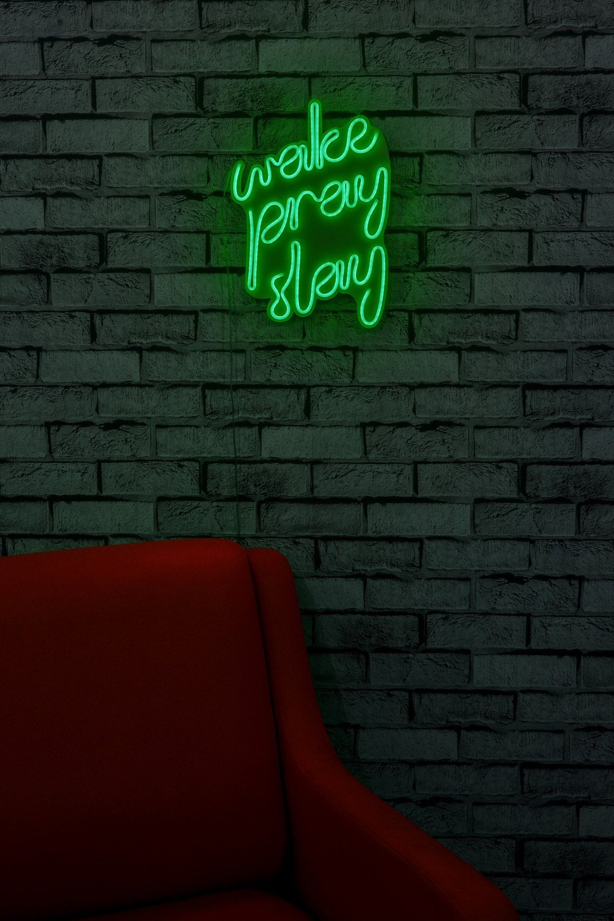 Lampă neon Wake Pray Slay, Diverse culori, 26x38x2 cm - Verde | SKU: 395NGR1749 | Lampă neon Wake Pray Slay, 26x38x2 cm, varianta Verde, produs pentru amenajarea locuinței, disponibil online în România la CasaMob