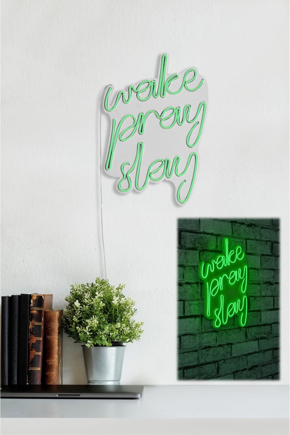 Lampă neon Wake Pray Slay, Diverse culori, 26x38x2 cm - Verde | SKU: 395NGR1749 | Lampă neon Wake Pray Slay, 26x38x2 cm, varianta Verde, produs pentru amenajarea locuinței, disponibil online în România la CasaMob
