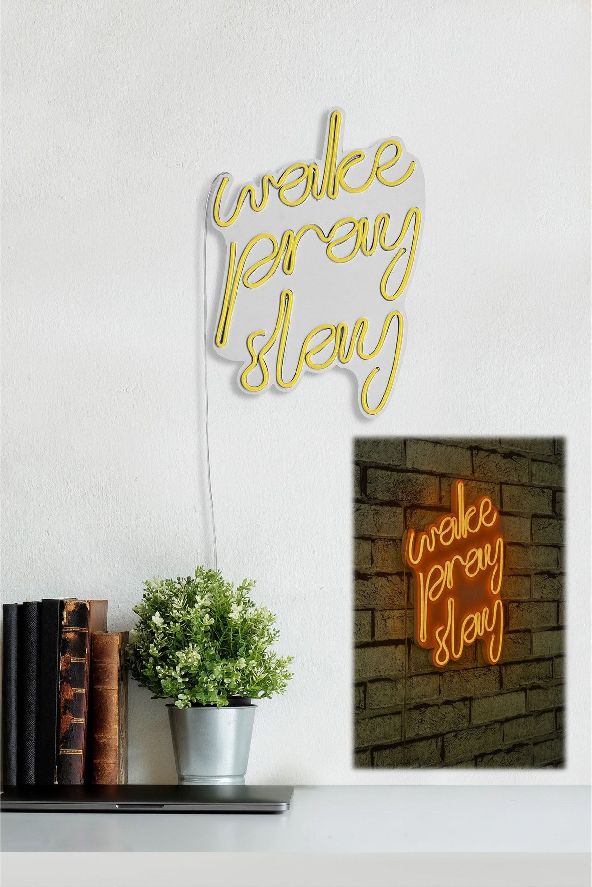Lampă neon Wake Pray Slay, Diverse culori, 26x38x2 cm - Galben | SKU: 395NGR1750 | Lampă neon Wake Pray Slay, 26x38x2 cm, varianta Galben, produs pentru amenajarea locuinței, disponibil online în România la CasaMob