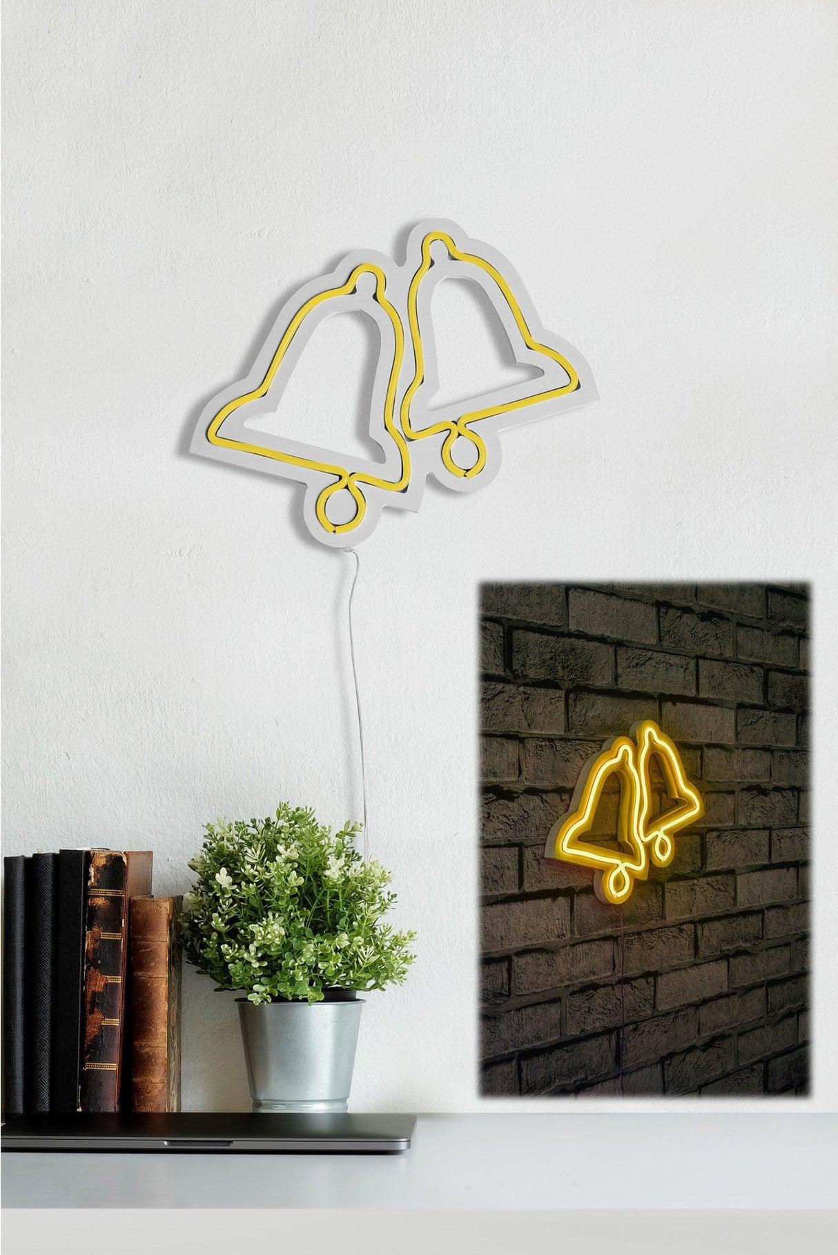 Lampă neon Bells, Diverse culori, 30x24x2 cm - Galben | SKU: 395NGR1971 | Lampă neon Bells, 30x24x2 cm, varianta Galben, produs pentru amenajarea locuinței, disponibil online în România la CasaMob