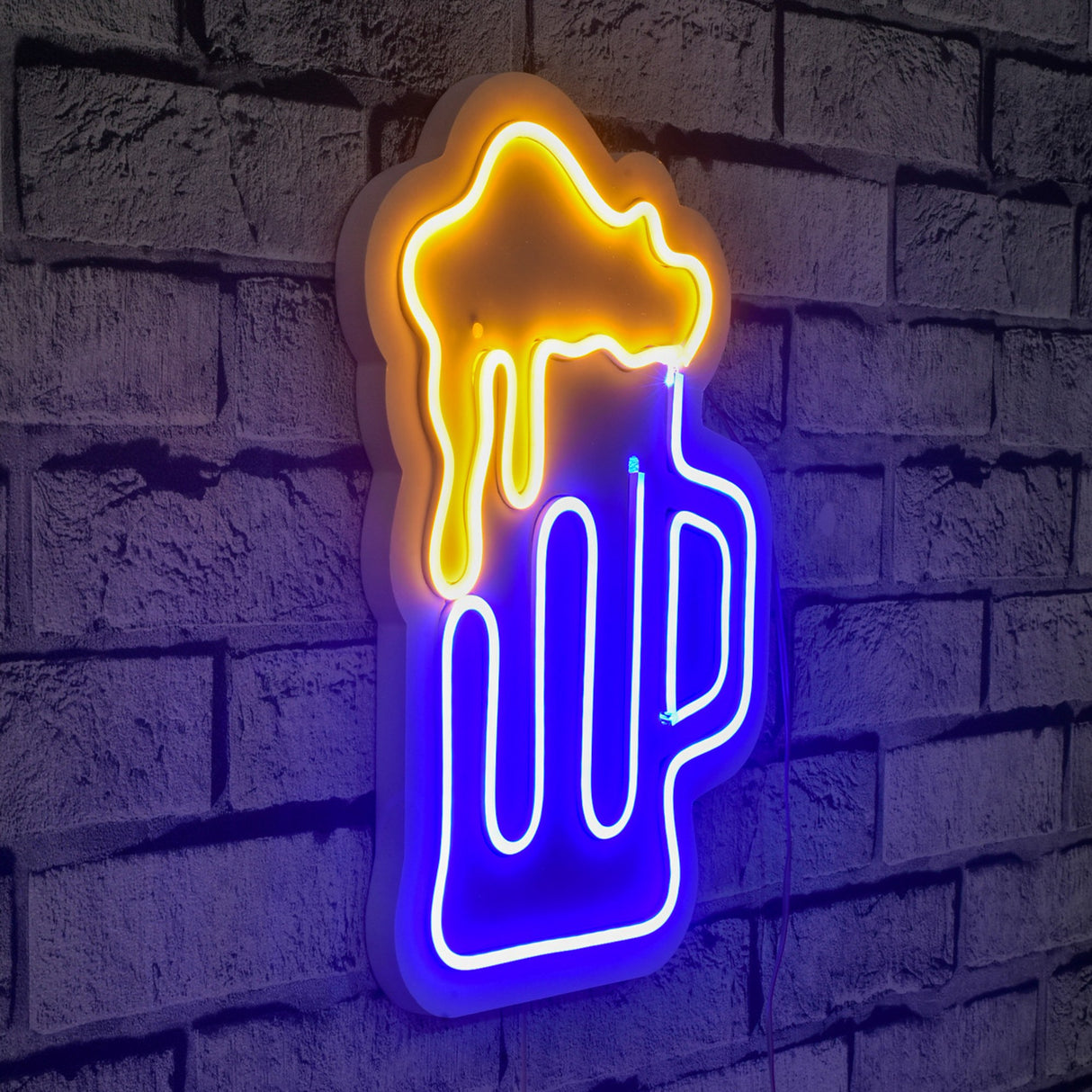 Lampă neon Beer Glass Yellow, Albastru - Galben, 26x35x2 cm