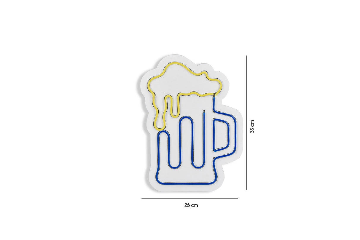 Lampă neon Beer Glass Yellow, Albastru - Galben, 26x35x2 cm