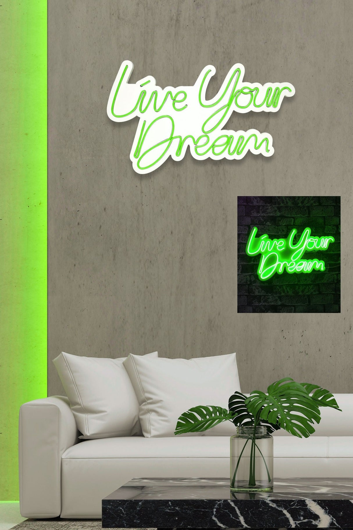 Lampă neon Live Your Dream, Diverse culori, 30x53x2 cm - Verde | SKU: 395NGR2129 | Lampă neon Live Your Dream, 30x53x2 cm, varianta Verde, produs pentru amenajarea locuinței, disponibil online în România la CasaMob