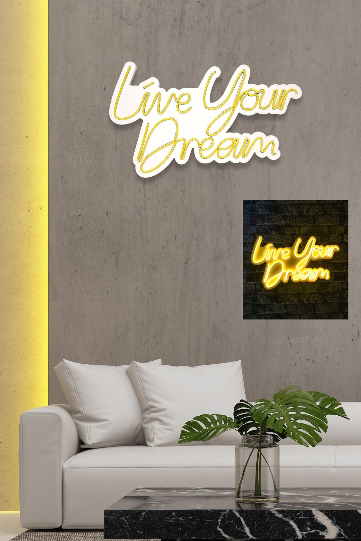 Lampă neon Live Your Dream, Diverse culori, 30x53x2 cm - Galben | SKU: 395NGR2130 | Lampă neon Live Your Dream, 30x53x2 cm, varianta Galben, produs pentru amenajarea locuinței, disponibil online în România la CasaMob