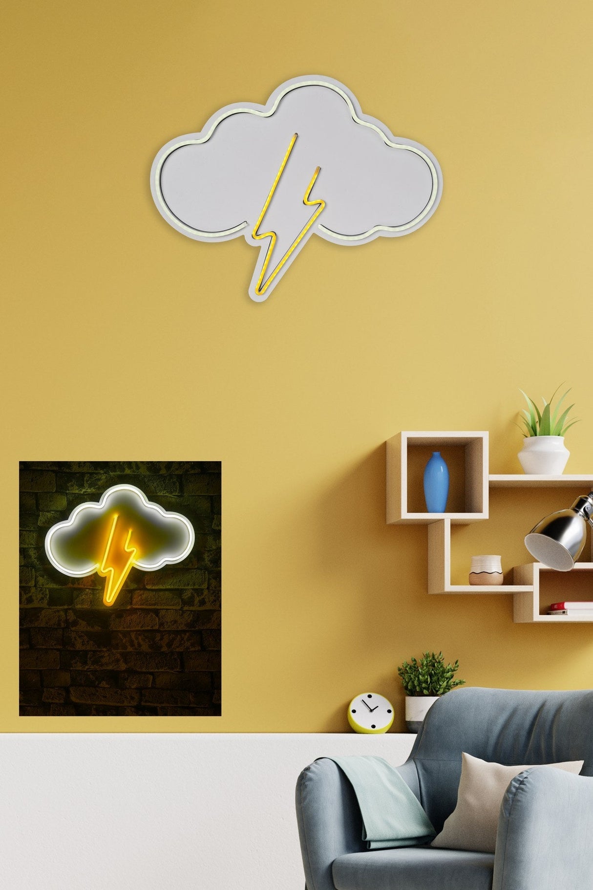Lampă neon Thunder Storm, Diverse culori, Diverse dimensiuni - Alb - Galben - 45x35x2 cm | SKU: 395NGR2241 | Lampă neon Thunder Storm, varianta Alb - Galben - 45x35x2 cm, produs pentru amenajarea locuinței, disponibil online în România la CasaMob