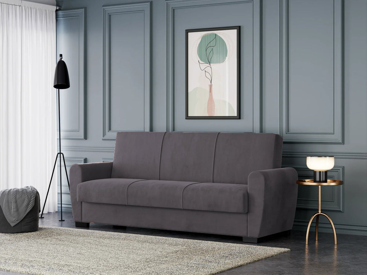 Canapea extensibilă 3 locuri Valencia, cu ladă de depozitare, Diverse culori, 220x68x90 cm - Gri închis | SKU: 3SBC/xx-SWG019 | Canapea extensibilă 3 locuri Valencia, cu ladă de depozitare, 220x68x90 cm, varianta Gri închis, produs pentru amenajarea locuinței, disponibil online în România la CasaMob