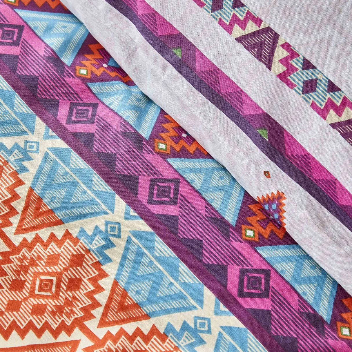 Set lenjerie de pat dublă Marsala, Portocaliu - Mov - Albastru - Alb, 240x260 cm
