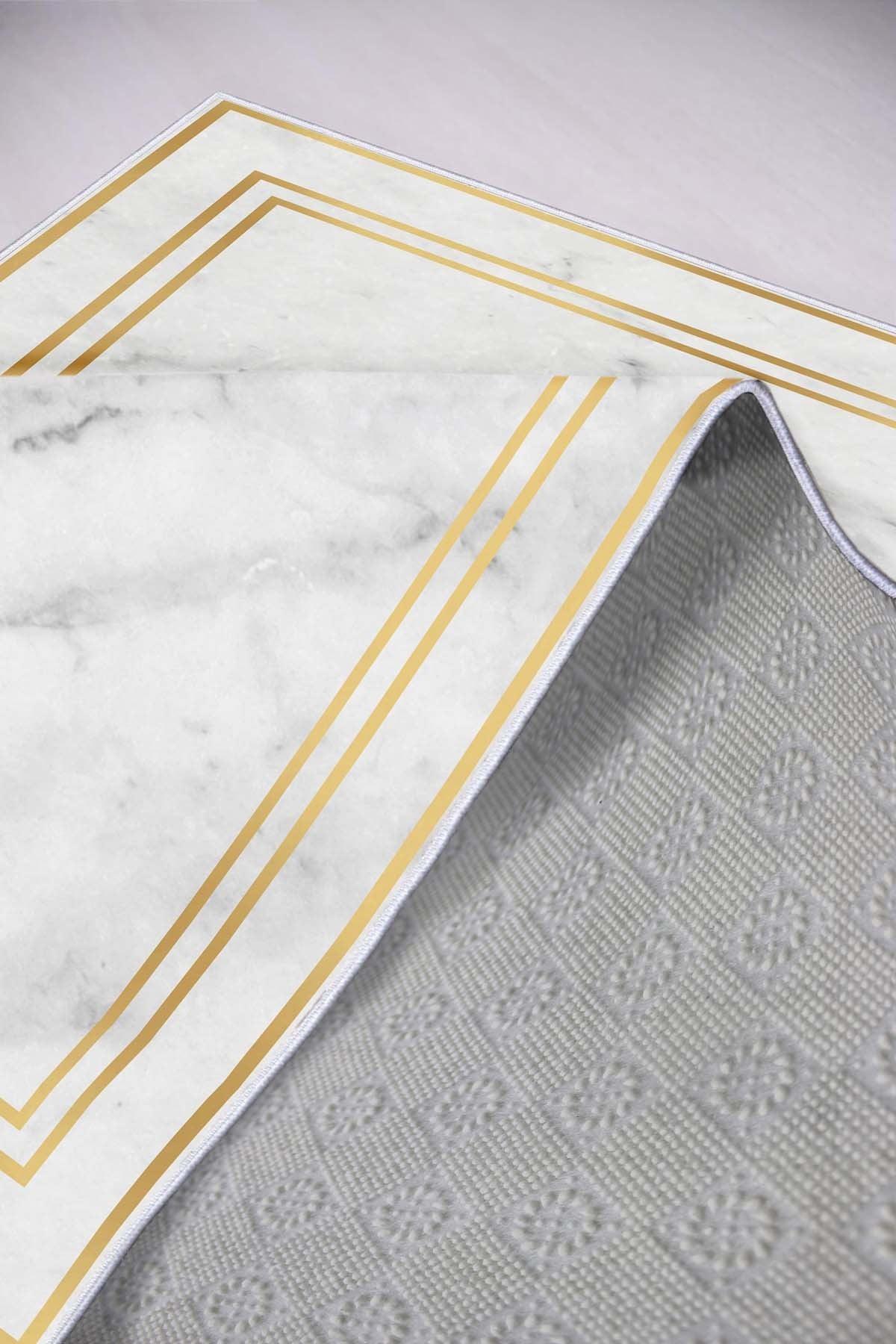 Covor de hol / bucatarie Living Golden, Antiderapant, Lavabil, Alb - Auriu, 50x80 cm