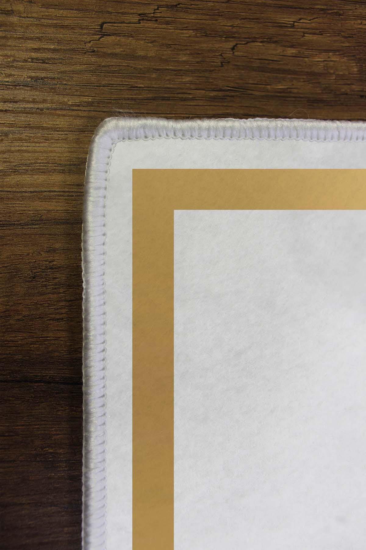 Covor de hol / bucatarie Living Golden, Antiderapant, Lavabil, Alb - Auriu, 50x80 cm