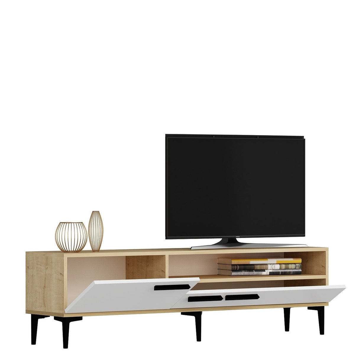 Comodă TV Zera, Diverse culori, 150x35x50 cm - Stejar - Alb | SKU: 475OLV1103 | Comodă TV Zera, 150x35x50 cm, varianta Stejar - Alb, produs pentru amenajarea locuinței, disponibil online în România la CasaMob