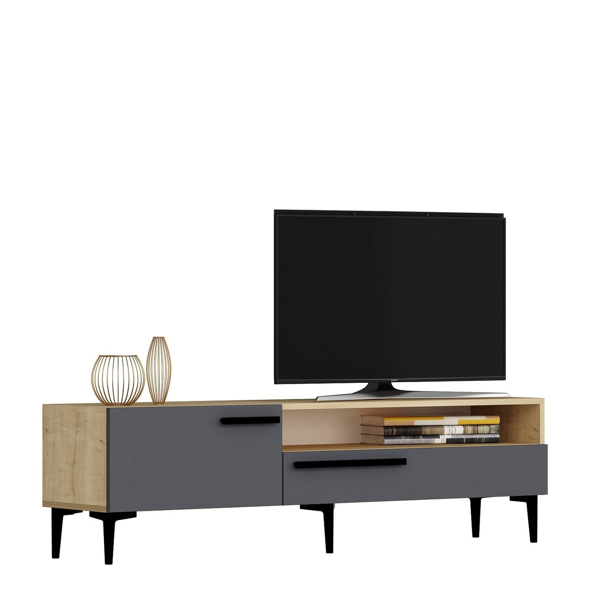 Comodă TV Zera, Diverse culori, 150x35x50 cm - Stejar - Alb | SKU: 475OLV1103 | Comodă TV Zera, 150x35x50 cm, varianta Stejar - Alb, produs pentru amenajarea locuinței, disponibil online în România la CasaMob