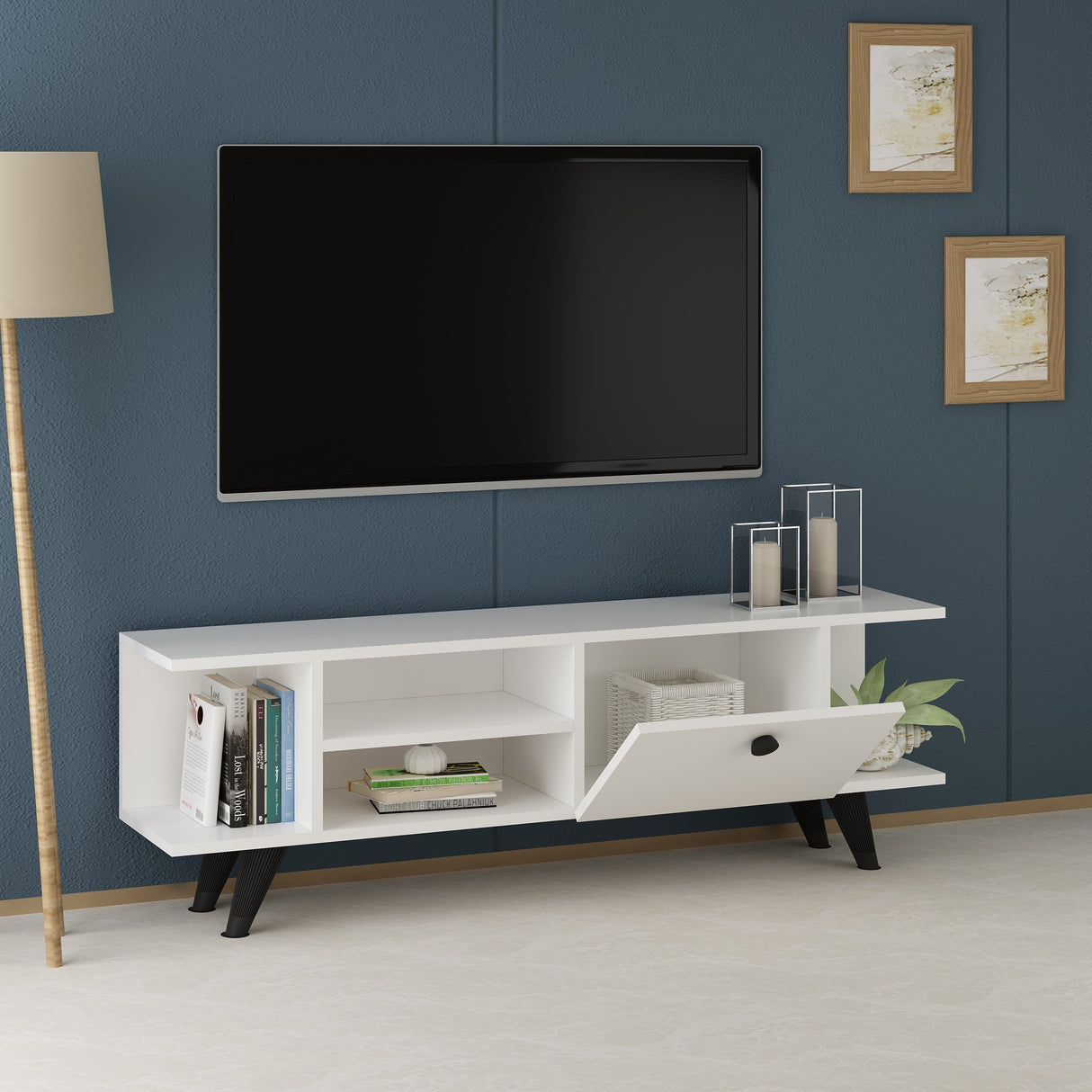 Comodă TV İdil, Alb, 120x30x45 cm
