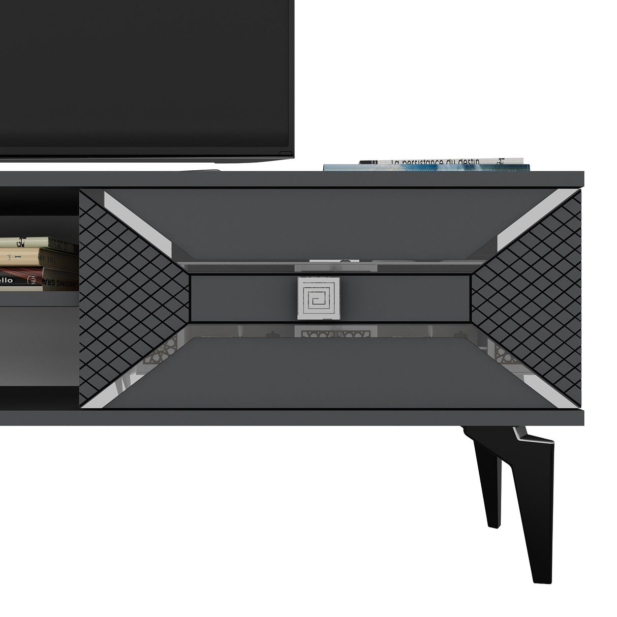 Comodă TV Yumedi, Diverse culori, 150x30x50 cm - Antracit - Argintiu | SKU: 475OLV1157 | Comodă TV Yumedi, 150x30x50 cm, varianta Antracit - Argintiu, produs pentru amenajarea locuinței, disponibil online în România la CasaMob
