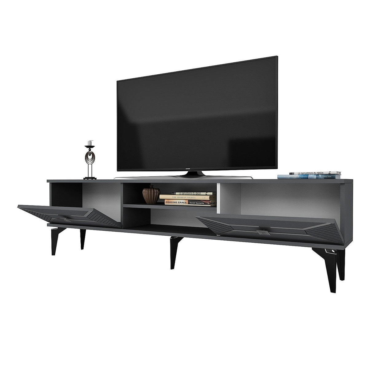 Comodă TV Yumedi, Diverse culori, 150x30x50 cm - Antracit - Argintiu | SKU: 475OLV1157 | Comodă TV Yumedi, 150x30x50 cm, varianta Antracit - Argintiu, produs pentru amenajarea locuinței, disponibil online în România la CasaMob